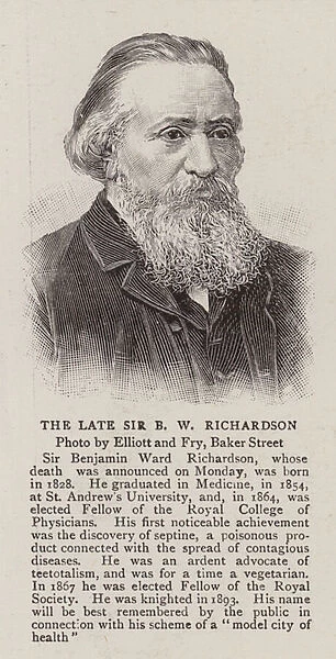 The Late Sir B W Richardson (engraving)