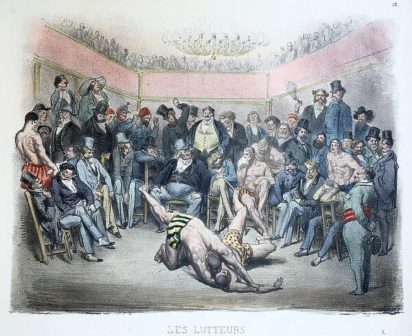 Les Lutteurs, Les differents publics de Paris, pl. 12, 1854 (colour litho)