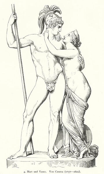 Mars and Venus, marble sculpture by Italian Neoclassical sculptor Antonio Canova (engraving)