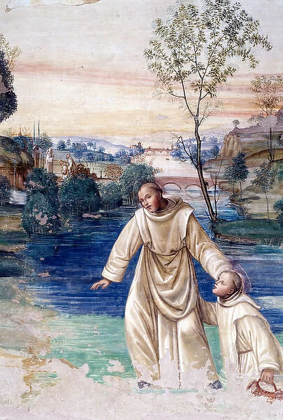 Maur walks on water to rescue st Placid Detail Cloister fresco by Antonio Bazzi dit il