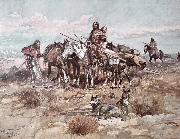 Native Americans Plains People moving camp, 1897 (w  /  c on paper)