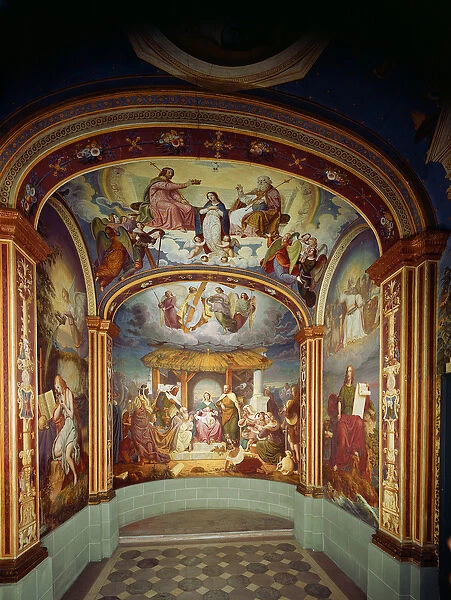 The Nativity, flanked by St. Mary Magdalene and St. John the Evangelist, c. 1842 (fresco)