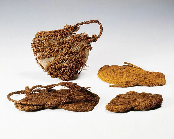 Neolithic mat, sandals, and basket, from La Cueva de Los Murcielagos (Cave of Bats