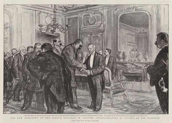 The New President of the French Republic, M Rouvier congratulating M Loubet on his Election (litho)