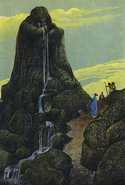 Niobe transformed into the Weeping Rock (colour litho)