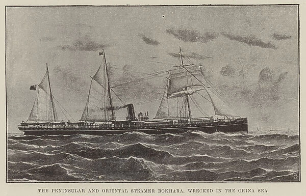 The Peninsular and Oriental Steamer Bokhara, wrecked in the China Sea (litho)