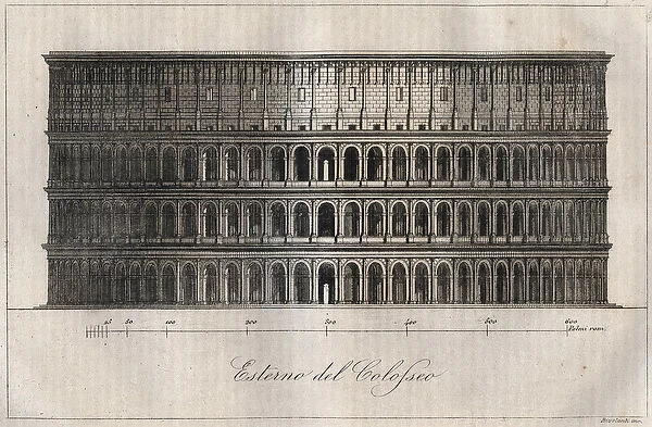 Plan Exterieur du Colisee - Exterior of the Coliseum in Rome - engraving from '