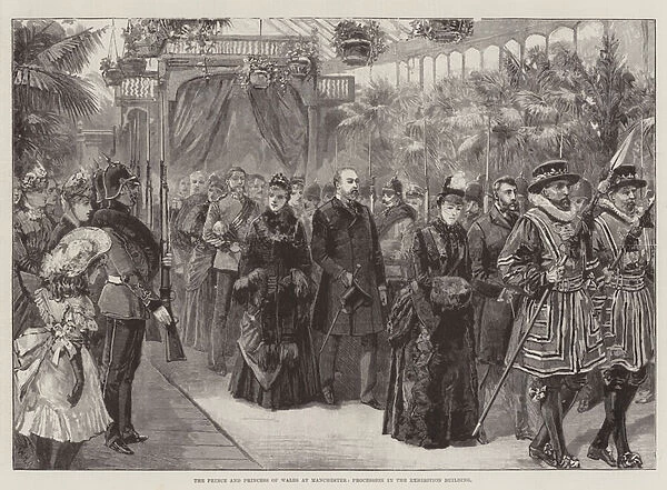 The Prince and Princess of Wales at Manchester, Procession in the Exhibition Building (engraving)