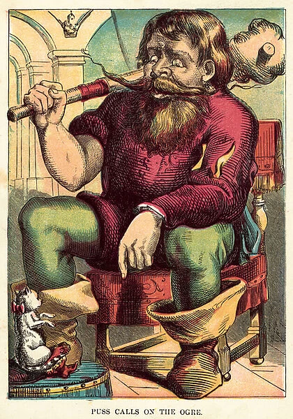 Puss calls on the ogre (coloured engraving)