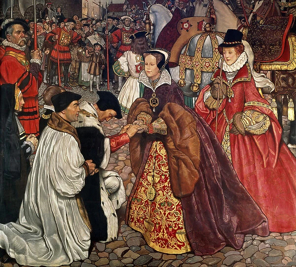 Queen Mary (1516-58) and Princess Elizabeth (1533-1603) entering London, 1553, 1910