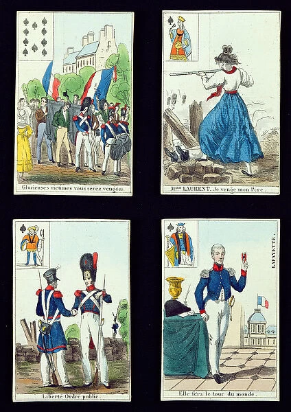 Selection of playing cards relating to the 1830 Revolution, 1831 (coloured engraving)