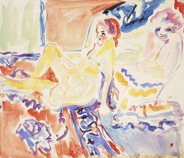 Sitting and Lying (recto); Sitzende und Liegende (recto), (watercolour on paper)