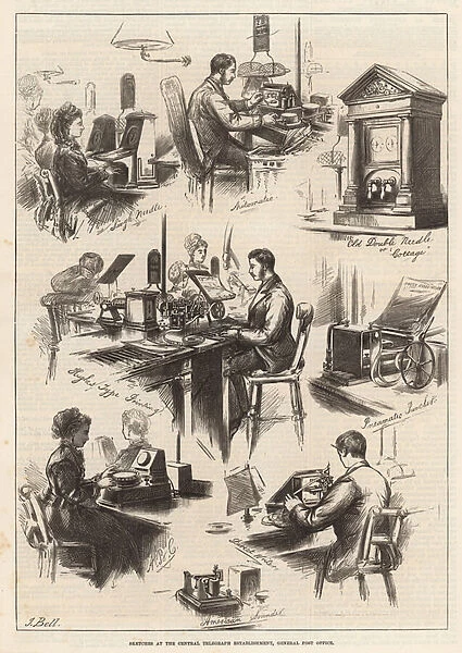 Sketches at the Central Telegraph establishment, General Post Office (engraving)