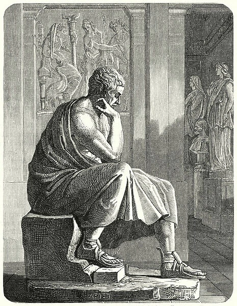 Statue of Aristotle, Ancient Greek philosopher and scientist (engraving)