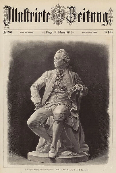 Statue of German dramatist and philosopher Gotthold Ephraim Lessing, Hamburg (engraving)