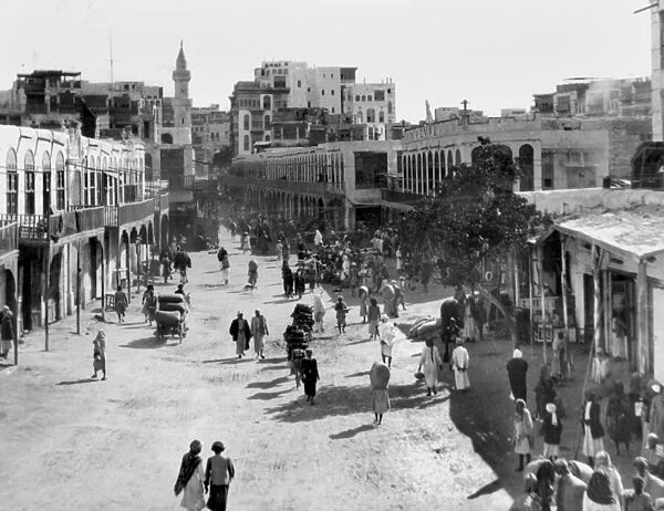 Street scene in Jeddha, Saudi Arabia, c. 1938 (b  /  w photo)