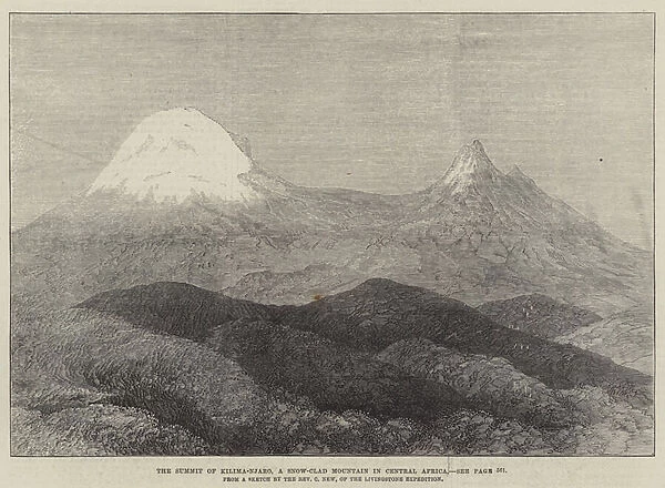 The Summit of Kilima-Njaro, a Snow-Clad Mountain in Central Africa (engraving)