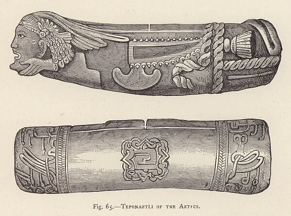 Teponaztli of the Aztecs (engraving)