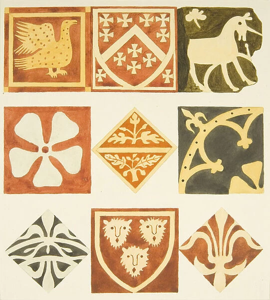 Tiles in vestry room and various parts of Bristol Cathedral floor (w  /  c on paper)