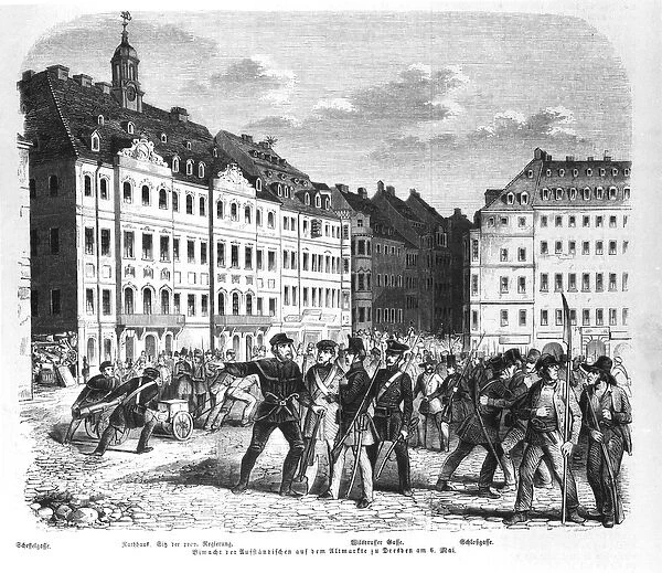 Uprising in Dresden on 6th March 1848, illustration from Illustrierte Zeitung