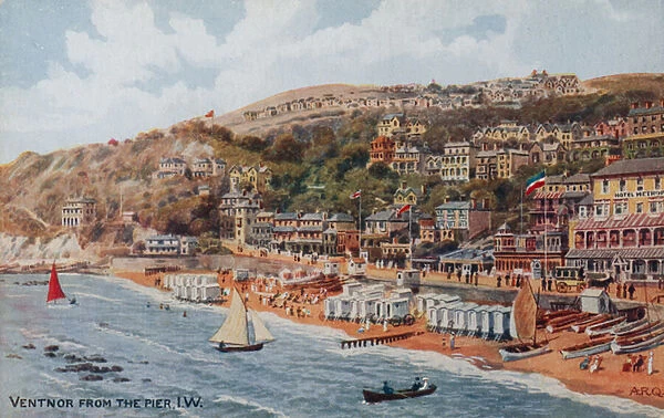 Ventnor from the Pier, Isle of Wight (colour litho)