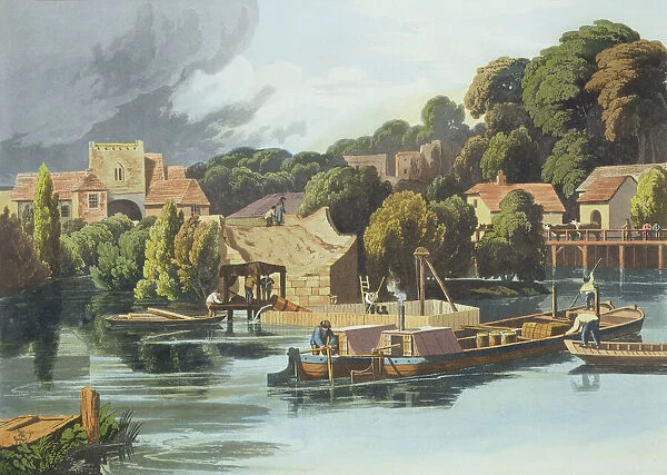Wallingford Castle in 1810 During Bridge Repairs, engraved by Robert Havell the Younger