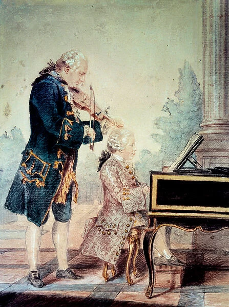 Wolfgang Amadeus Mozart (1756-1791) child playing piano with his father Leopold'