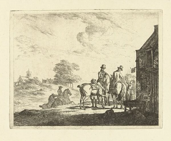 Delay of riders at a tavern, Johannes van Cuylenburgh, 1803 - 1841