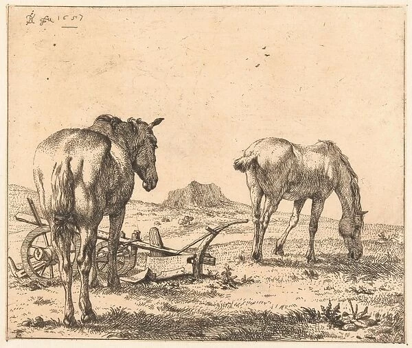 Two horses and a plow, Karel Dujardin, 1657
