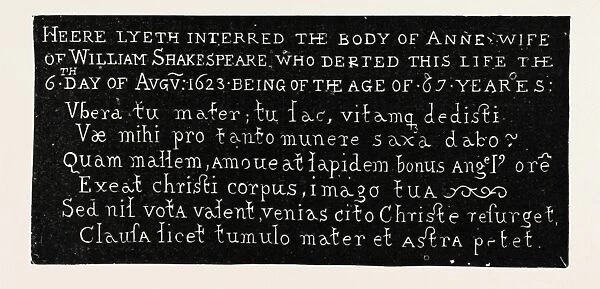Inscription on the Gravestone of Shakespeares Wife, Holy Trinity Church, Stratford-On-Avon