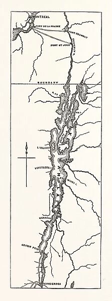 MAP OF LAKE CHAMPLAIN, US, USA, 1870s engraving