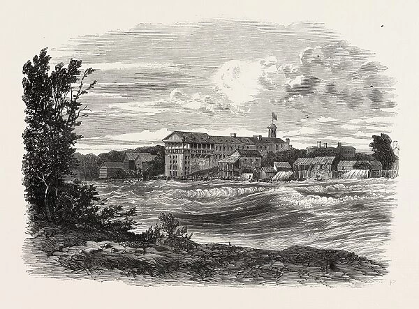 Niagara Falls Village: the Rapids above the American Falls, 1860 Engraving