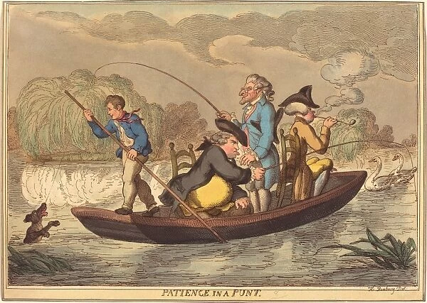 Thomas Rowlandson (British, 1756 - 1827), Patience in a Punt, 1811, hand-colored etching