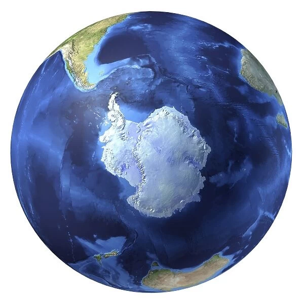 3D rendering of planet Earth, centered on the South Pole
