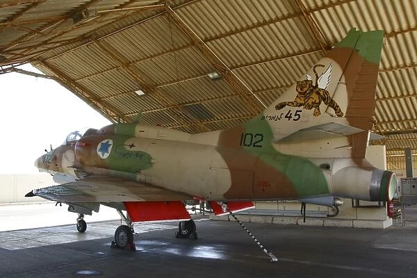 An A-4N Ayit of the Israeli Air Force in the hangar at Hatzerim Airbase