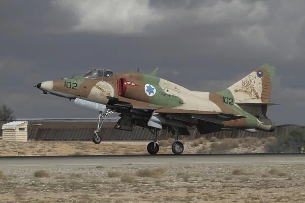 An A-4N Ayit of the Israeli Air Force landing at Hatzerim Air Base, Israel