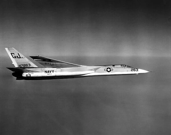 An A3J Vigilante aircraft in flight over San Diego, California, 1961