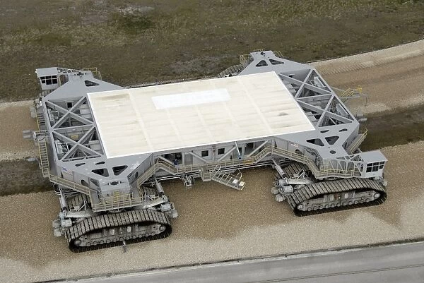 An aerial view of the crawler-transporter on the crawlerway