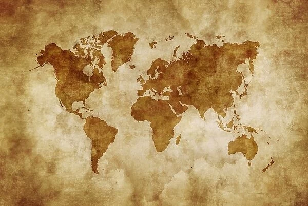 Aged world map on dirty paper