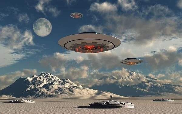 Alien base with UFOs located in the Antarctic
