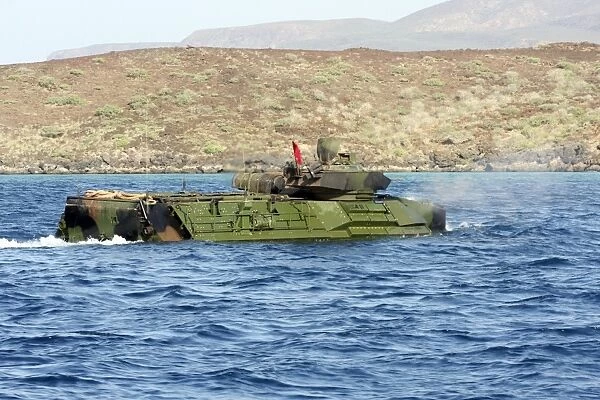 Amphibious assault vehicle crewmen conduct a water gunnery range at a Djibouti beach