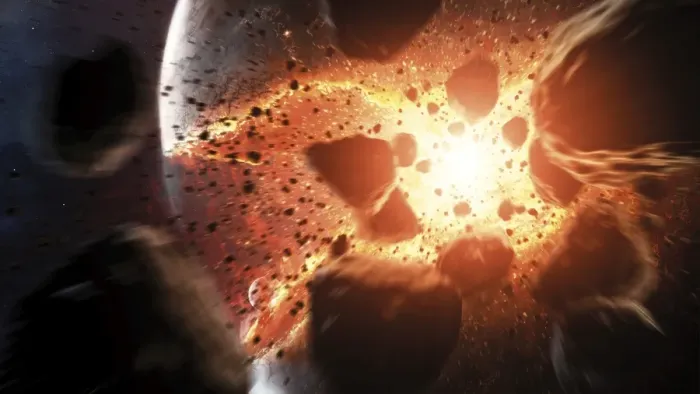 Framed Print : Apocalyptic space scene with an exploding planet Framed Print : Apocalyptic space scene with an exploding planet
