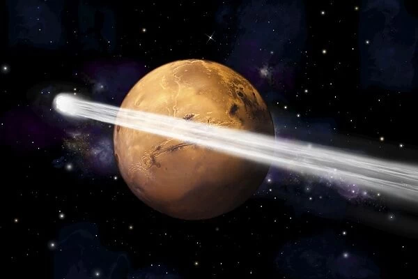 Artists depiction of the comet C  /  2013 A1 making a close pass by Mars