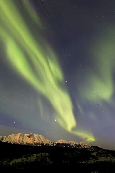 Aurora borealis over Emerald Lake, Carcross, Yukon, Canada