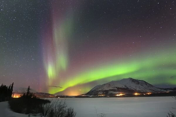 Aurora borealis over Nares Lake, Carcross, Yukon, Canada