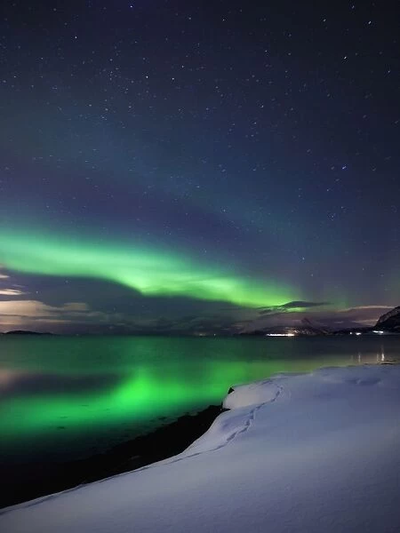 Aurora Borealis over Vagsfjorden in Troms County, Norway