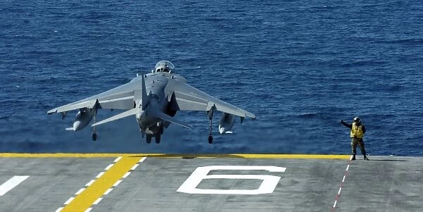 An AV-8B Harrier II launches from USS Bonhomme Richard