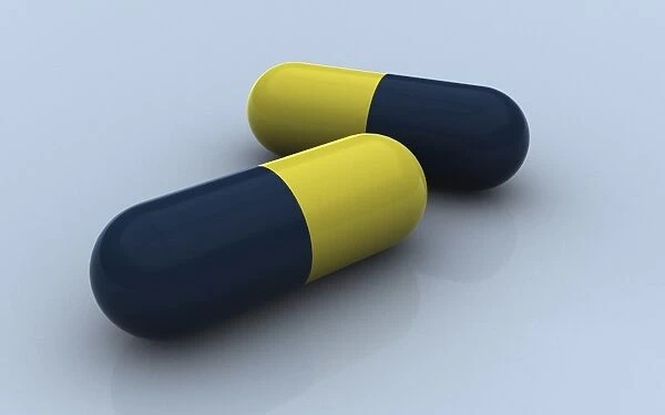 Blue and yellow medication capsules
