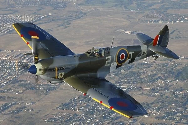 British Supermarine Spitfire Mk-16 flying over Chino, California