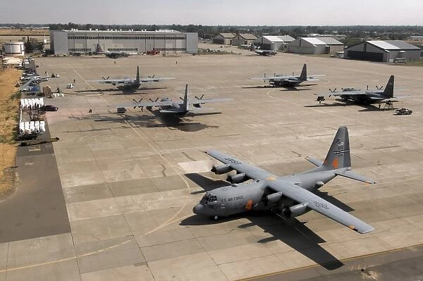 C-130 Hercules aircraft stationed at an airbase